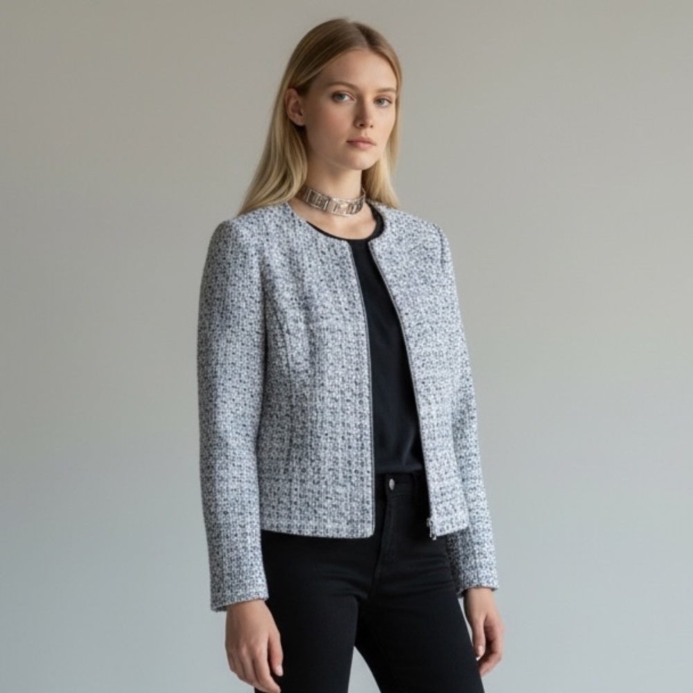 Anne Klein Tweed-Style Open Front Jacket – Estimated Size M